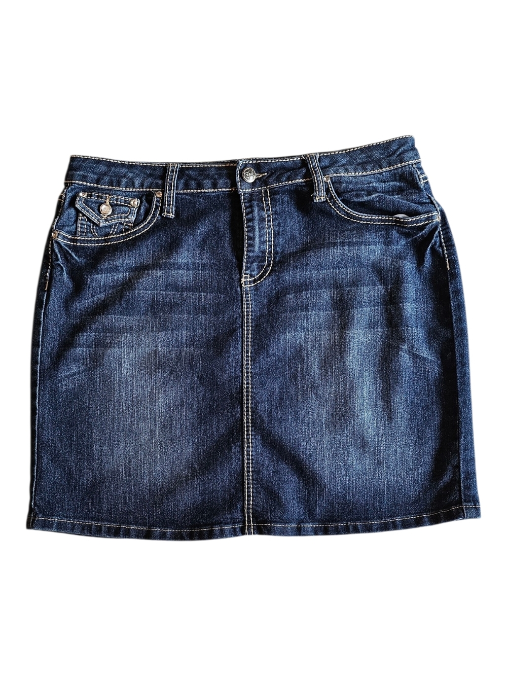Earl Jeans Denim Mini Skirt Size 14 Y2K Western Flap Pocket Contrast Stitch